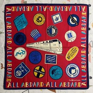 Lot of 3 X Rare Polo by Ralph Lauren Train Themed Cotton Pocket Square Scarf